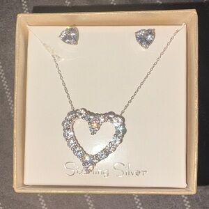 Sparkling Sterling Silver Heart Necklace and Earring Set
